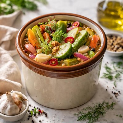 Image of Summer Pickles in a Crock