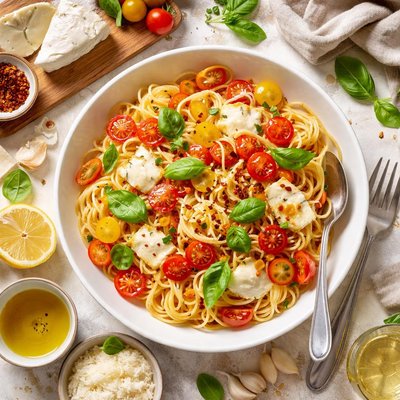 Image of Summer Spaghetti with Tomatoes and Brie