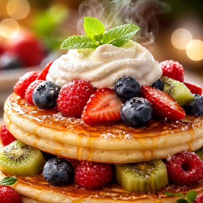 Image of Summertime Fruit Pancakes with Fresh Cream