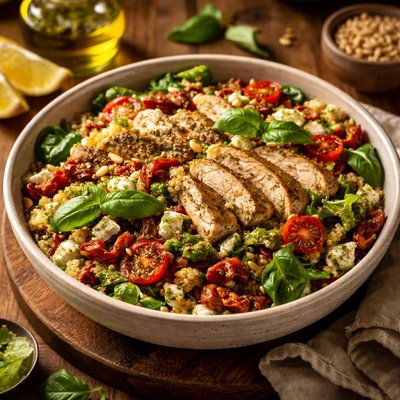 Image of Sun Dried Tomato Chicken Pesto Couscous Salad