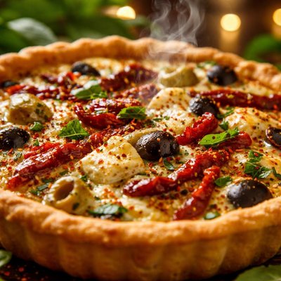 Image of Sun Dried Tomato Feta and Olive Quiche