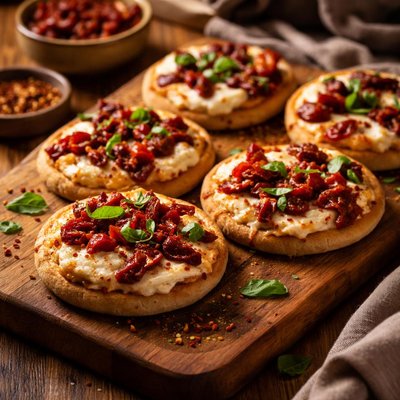 Image of Sun Dried Tomato Goat Cheese English Muffin Pizzas