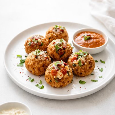 Image of Sun Dried Tomato Mozzarella and Basil Rice Balls