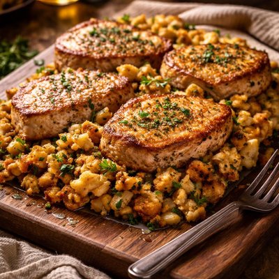 Image of Super Easy Pork Chops and Stuffing