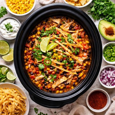Image of Super Easy Slow Cooker Chicken Tortilla Soup