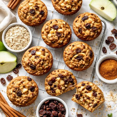 Image of Super Low Fat Lower Carb Vegan Apple Raisin Wheat Bran Muffins