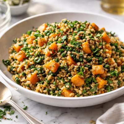Image of Super Simple Pumpkin Ginger Barley Pilaf Vegan