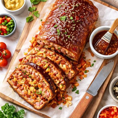 Image of Superb Ham and Sausage Loaf W Basting Sauce