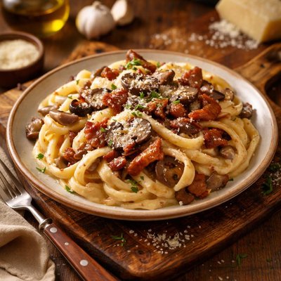 Image of Superlicious Bacon Mushroom Pasta