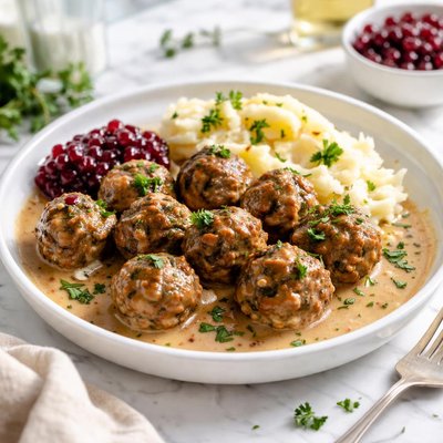 Image of Swedish Meatballs with Gravy and Lingonberry Preserves