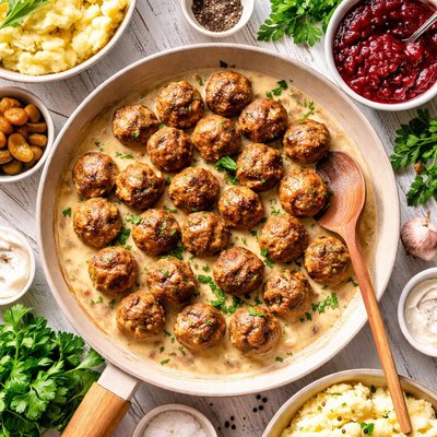 Image of Swedish Meatballs with Lingonberry or Cranberry Sauce