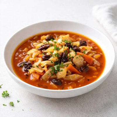 Image of Sweet and Sour Cabbage Soup with Raisins