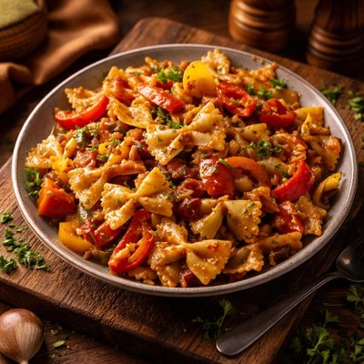 Image of Sweet and Sour Peppers with Pasta Bows