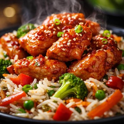 Image of Sweet Chili Chicken with Asian Vegetable Rice