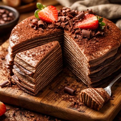 Image of Sweet Chocolate Wedges Crepes Cake