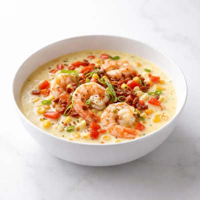 Image of Sweet Corn Chowder with Shrimp and Red Peppers