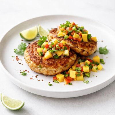 Image of Sweet Cornbread Shrimp Cakes with Mango Salsa
