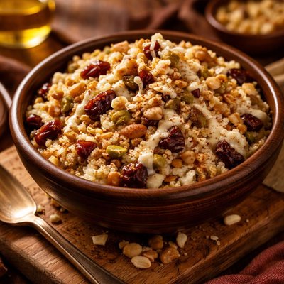 Image of Sweet Honeyed Date Nut Couscous with Tahini Note