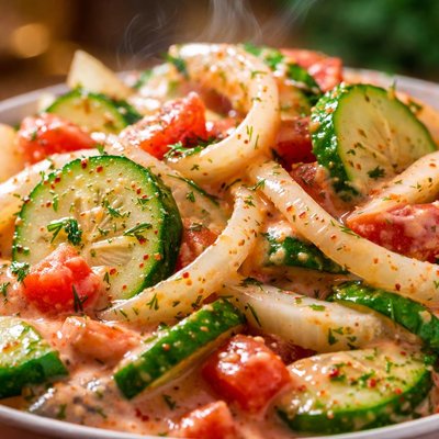 Image of Sweet Onion and Cucumber Salad with Creamy Tomato Dressing