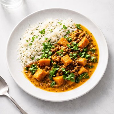 Image of Sweet Potato and Lentil Curry with Rice