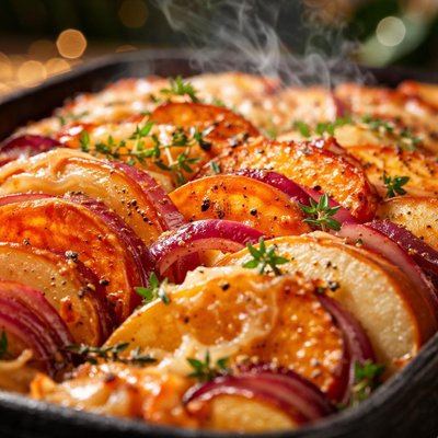 Image of Sweet Potato Apple and Onion Gratin