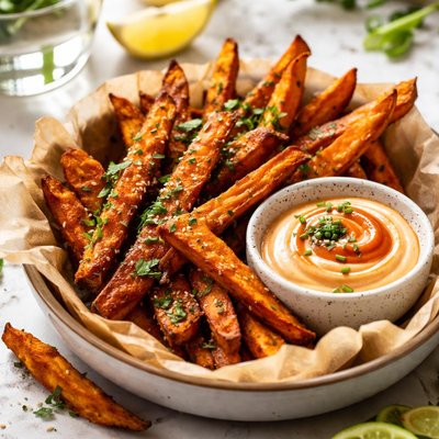 Image of Sweet Potato Fries with Sriaracha Cream