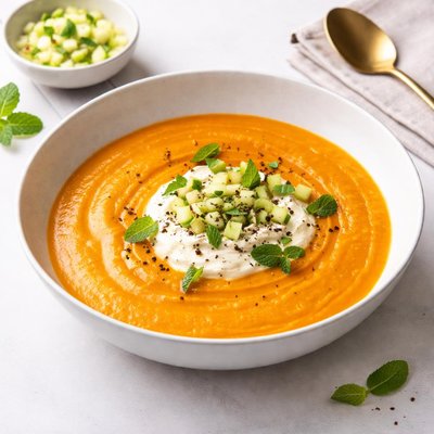 Image of Sweet Potato Ginger Soup with Apple Mint Raita