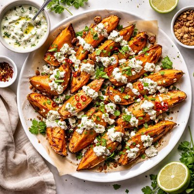Image of Sweet Potatoes Yams with Yogurt Herb Sauce