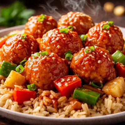 Image of Sweet Sour Chicken Balls with Brown Rice