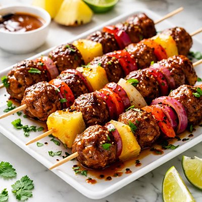 Image of Sweet Sour Meatball Kabobs with Pineapple