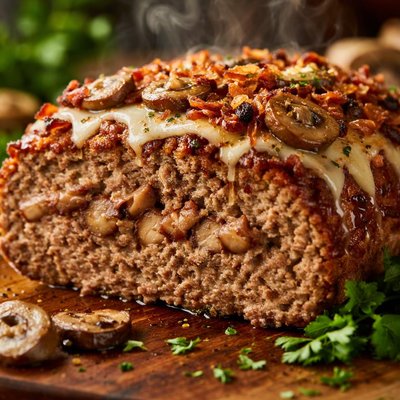 Image of Swiss Bacon Mushroom Meatloaf