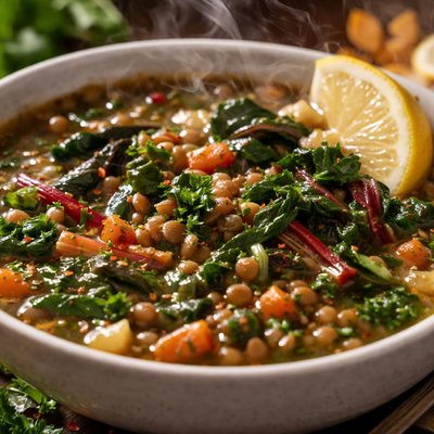 Image of Swiss Chard and Lentil Soup with Lemon Juice