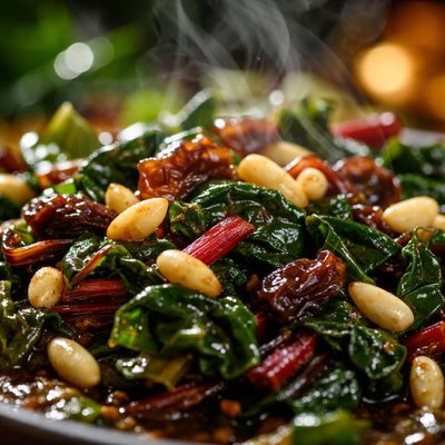 Image of Swiss Chard Pine Nut and Raisin Topping