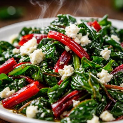 Image of Swiss Chard Stir Fried with Feta Cheese