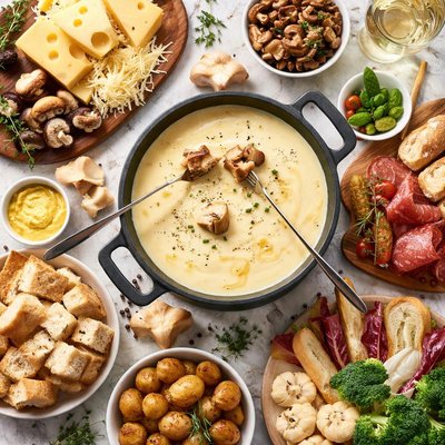 Image of Swiss Cheese and Porcini Fondue