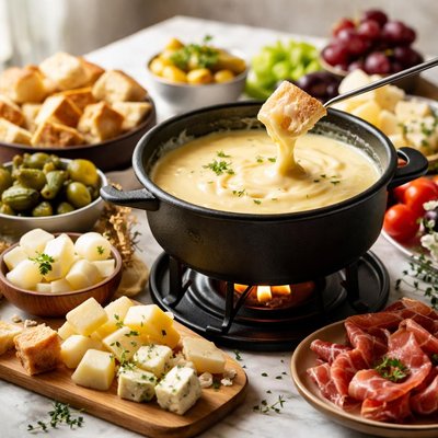 Image of Swiss Fondue with 4 Cheeses an Authentic Recipe