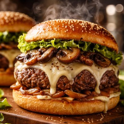 Image of Swiss Melt Mushroom Burgers