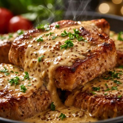 Image of Swiss Pork Chops with Mustard Sauce