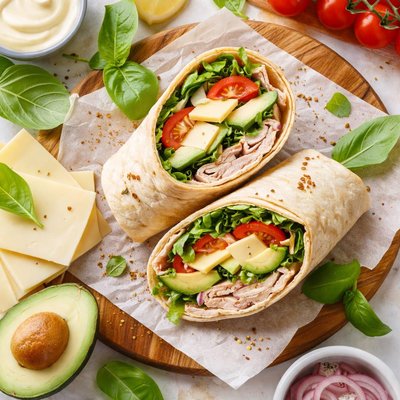 Image of Swiss Turkey Wrap with Fresh Basil