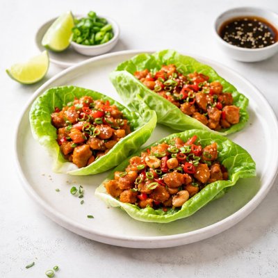 Image of Szechuan Chicken or Tofu in Lettuce Bundles Solo Cooking