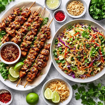 Image of Szechuan Chicken Skewers with Singapore Cole Slaw