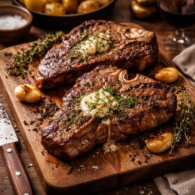 Image of T Bones with Garlic Thyme Butter