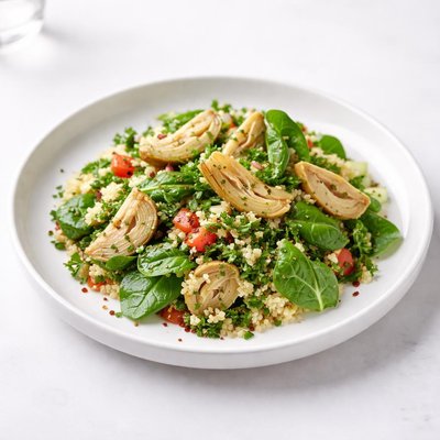 Image of Tabbouleh with Marinated Artichokes and Baby Spinach