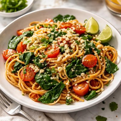Image of Tallarines Y Espinacas Mexican Noodles and Spinach