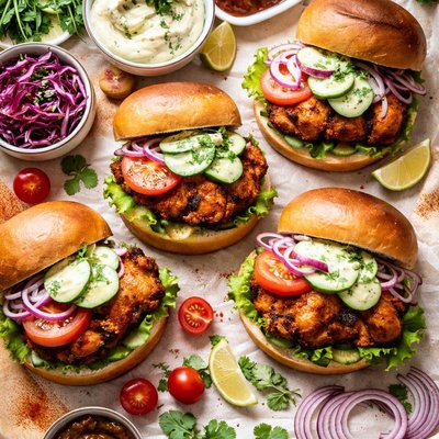 Image of Tandoori Chicken Burgers with Creamy Chutney