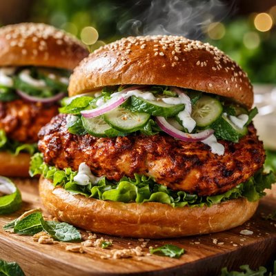 Image of Tandoori Chicken Burgers with Minted Cucumbers