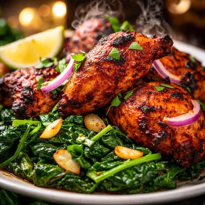 Image of Tandoori Chicken with Garlic Spinach