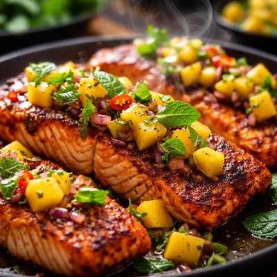 Image of Tandoori Salmon Fillets with Mango Mint Relish