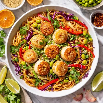Image of Tangerine Sesame Noodles with Scallops