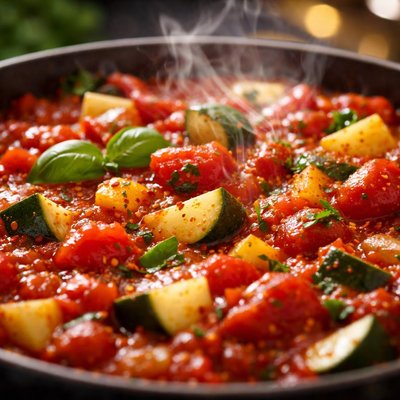 Image of Tangy and Fresh Pasta Sauce with Garden Vegetables